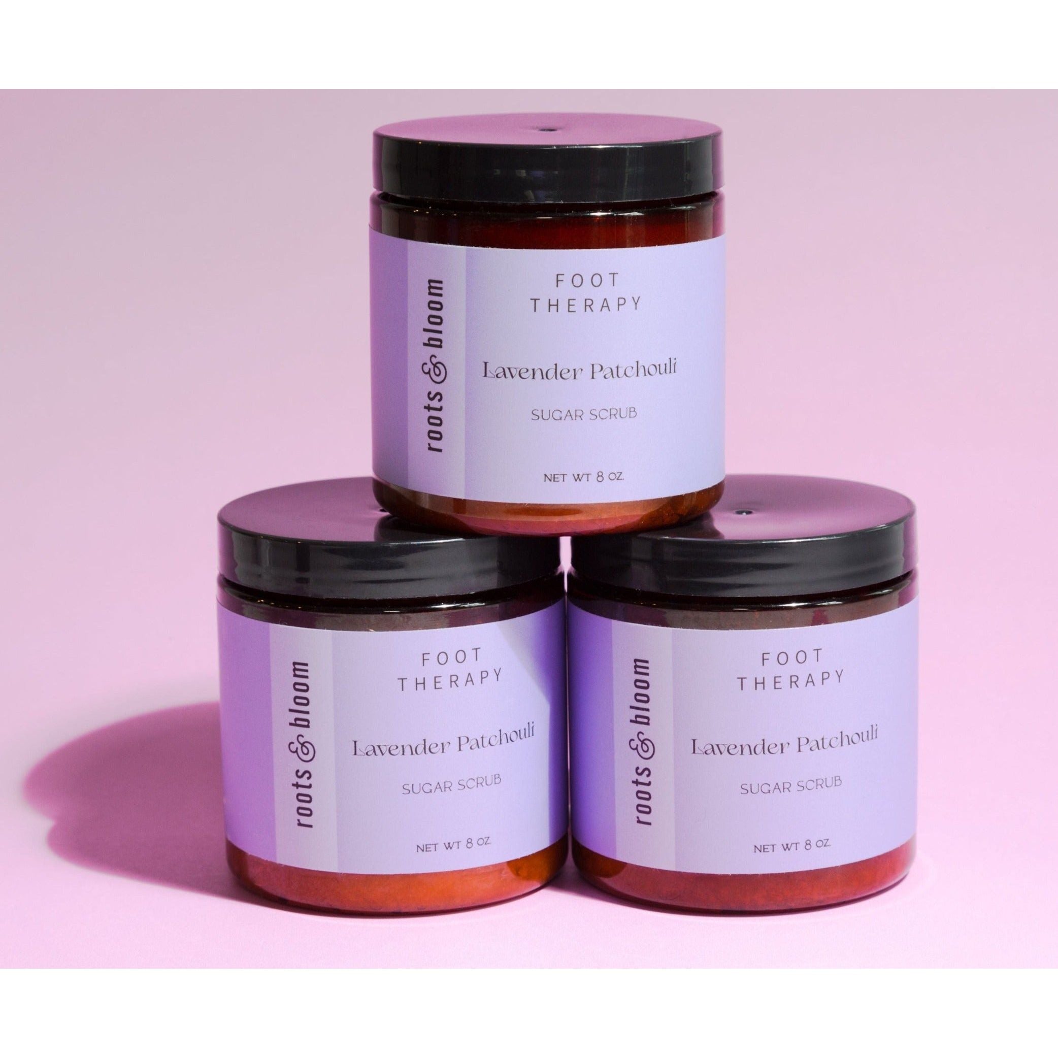 Set of 3 Exfoliating Sugar Scrubs for Feet & Body- Lavender Patchouli Scent by Roots and Bloom Skin Care